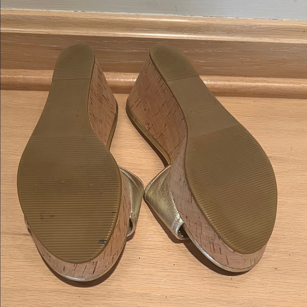 Coach Metallic Gold Slide Mules with Decorative Medallion - Picture 3 of 6